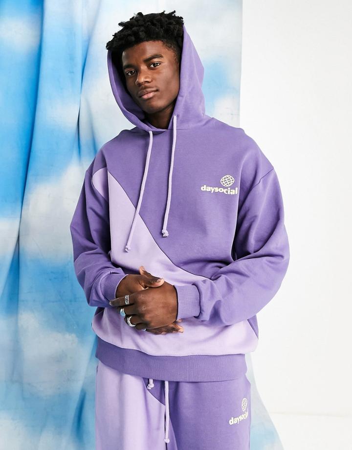 Asos Daysocial Oversized Hoodie With Curved Paneling In Purple - Part Of A Set