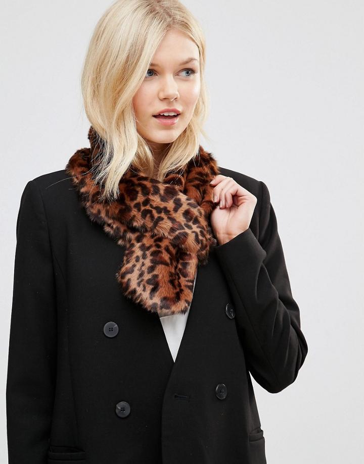 7x Faux Fur Leopard Scarf - Brown