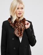7x Faux Fur Leopard Scarf - Brown