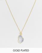 Asos Design Premium Gold Plated Necklace With Toggle And Semi-precious Natural Agate Stone