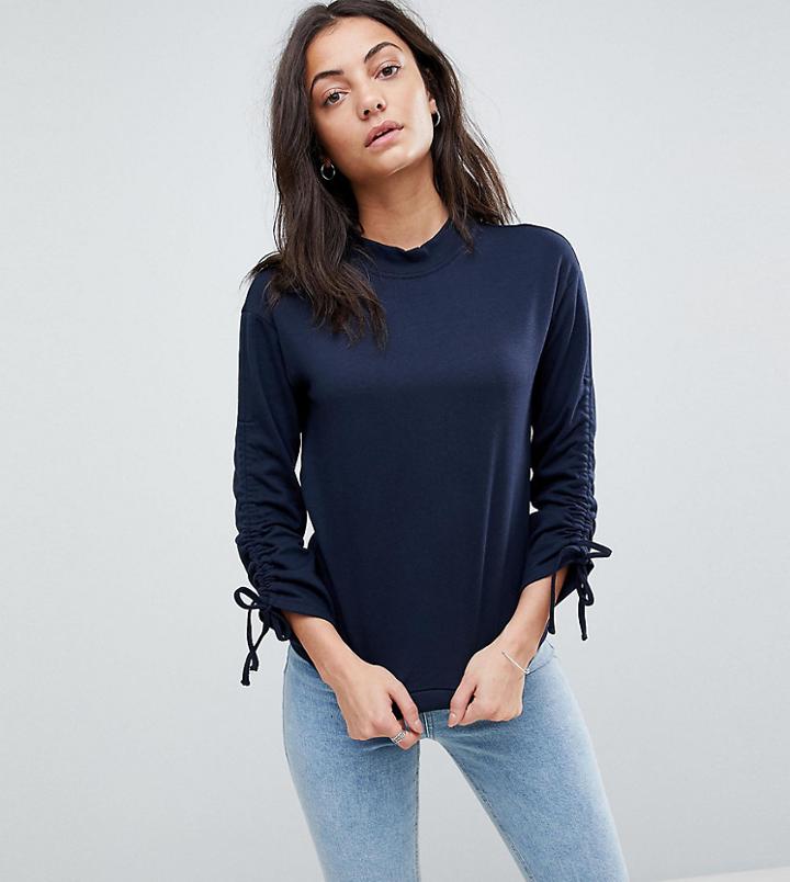Vero Moda Tall Ruched Sleeve Sweatshirt - Blue