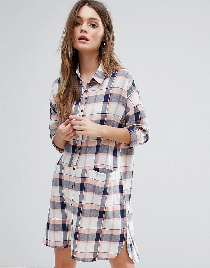 Qed London Check Shirt Dress - Navy