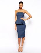 Asos Texture Peplum Bandeau Midi - Navy $35.00