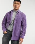 Pull & Bear Cord Overshirt In Purple