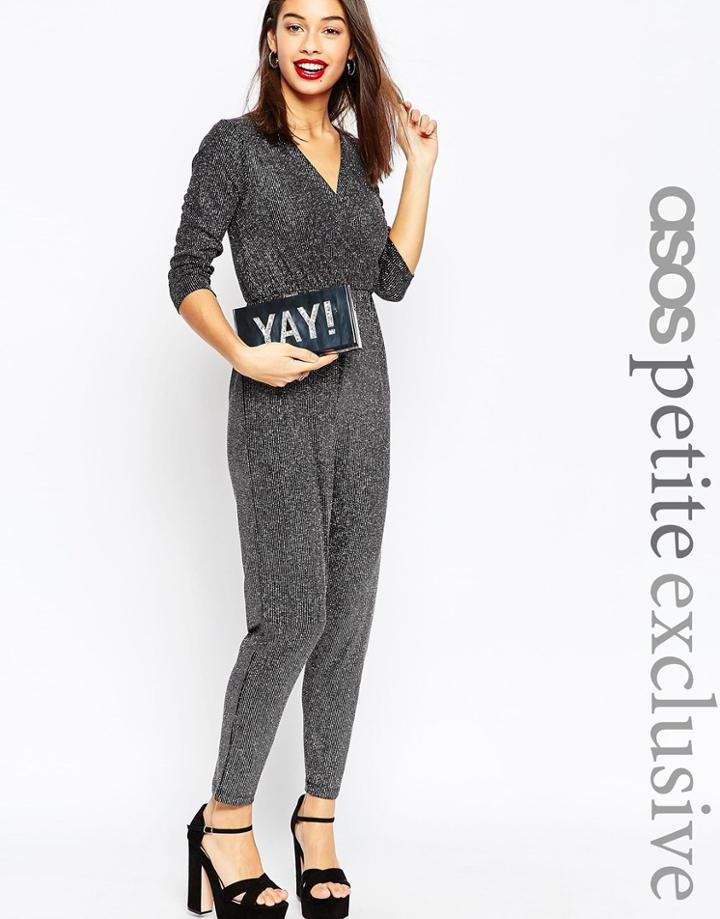 Asos Petite Lurex Stripe 70s Jumpsuit - Black