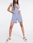 Heartbreak High Waist Shorts In Blue Gingham - Part Of A Set-blues
