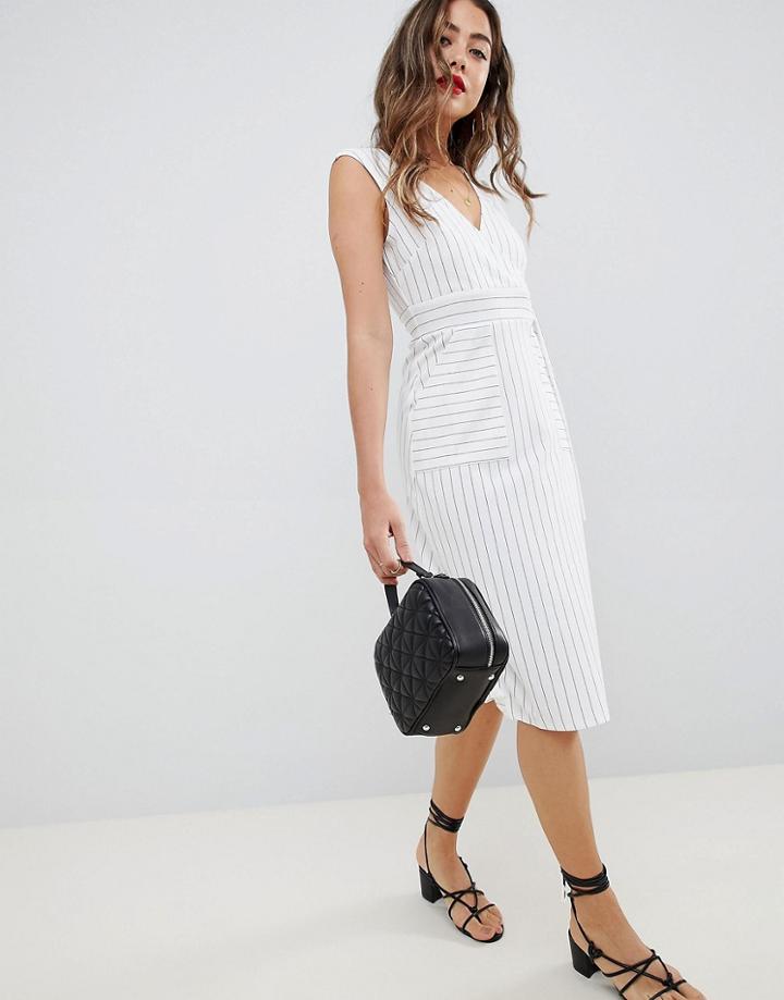 Asos Design Stripe Wrap Dress With D-ring Detail-multi