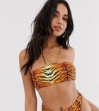 Missguided Reversible Bandeau Bikini Top In Tiger Print - Multi