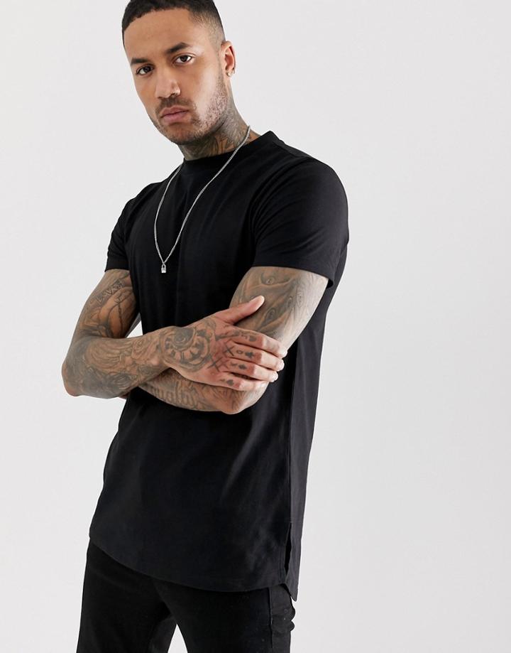 Asos Design Longline T-shirt With Side Splits In Black - Black