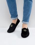 Asos Driving Shoes In Black With Crown Embroidery - Black