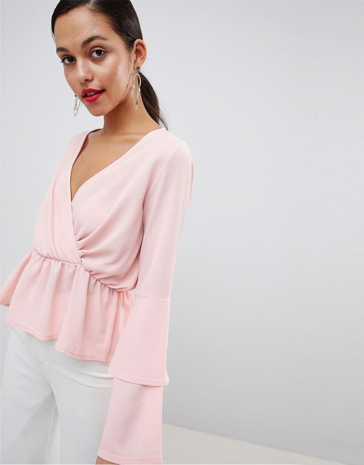 Outrageous Fortune Ruffle Sleeve Detail Top In Pink
