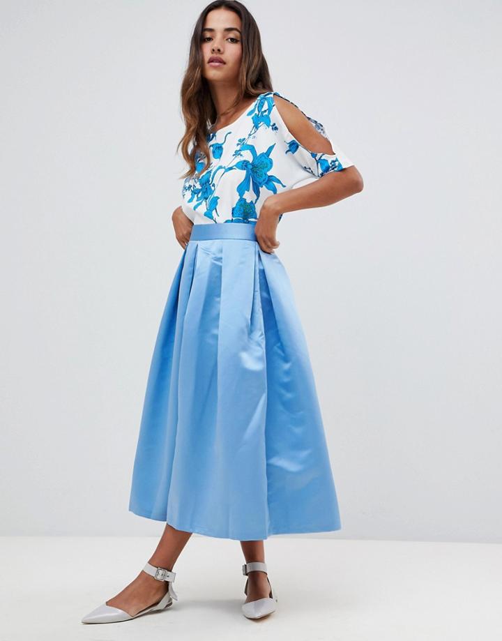 Closet London Pleated Midi Skirt-blue