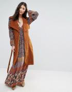 Raga Ride Out Suedette Long Vest - Brown