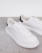 Pull & Bear Flatform Sneakers With Black Back Tab In White
