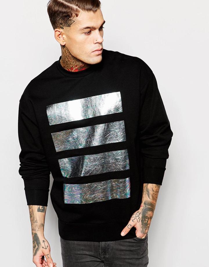 Asos Oversized Sweatshirt With Stripe Print - Black