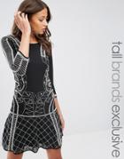 Maya Tall Peplum Hem Dress With All Over Embellishment - Black