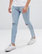Mango Man Skinny Jeans With Rips In Light Wash - Blue