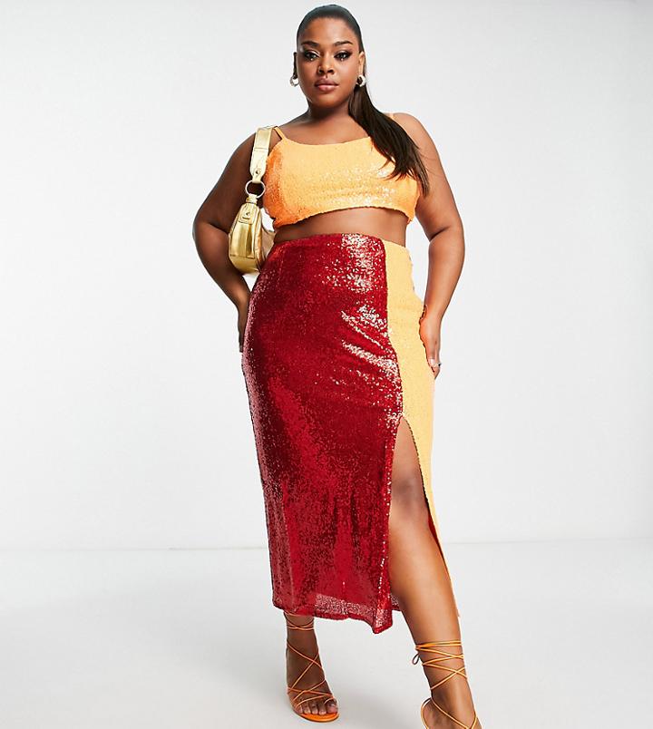 Collective The Label Curve Exclusive Sequin Midaxi Skirt In Color Block - Part Of A Set-multi