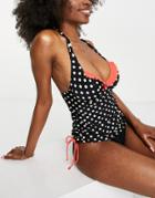 Figleaves Tuscany Spot Underwired Tummy Control Tankini Top In Black White Sunset Red