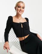 Miss Selfridge Long Sleeve Rib Halter Strap Top - Part Of A Set-black