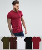 Asos Design Muscle Fit T-shirt With Roll Sleeve 5 Pack Save - Multi