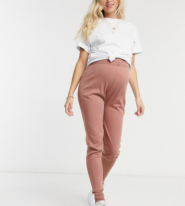 Fashionkilla Maternity Knitted Rib Sweatpants In Pink