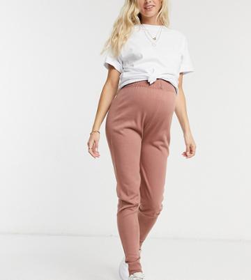 Fashionkilla Maternity Knitted Rib Sweatpants In Pink