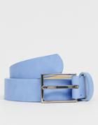 Asos Design Wedding Faux Leather Slim Belt In Blue With Silver Buckle - Blue