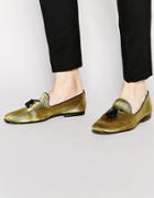 Asos Tassel Loafers In Velvet - Gold