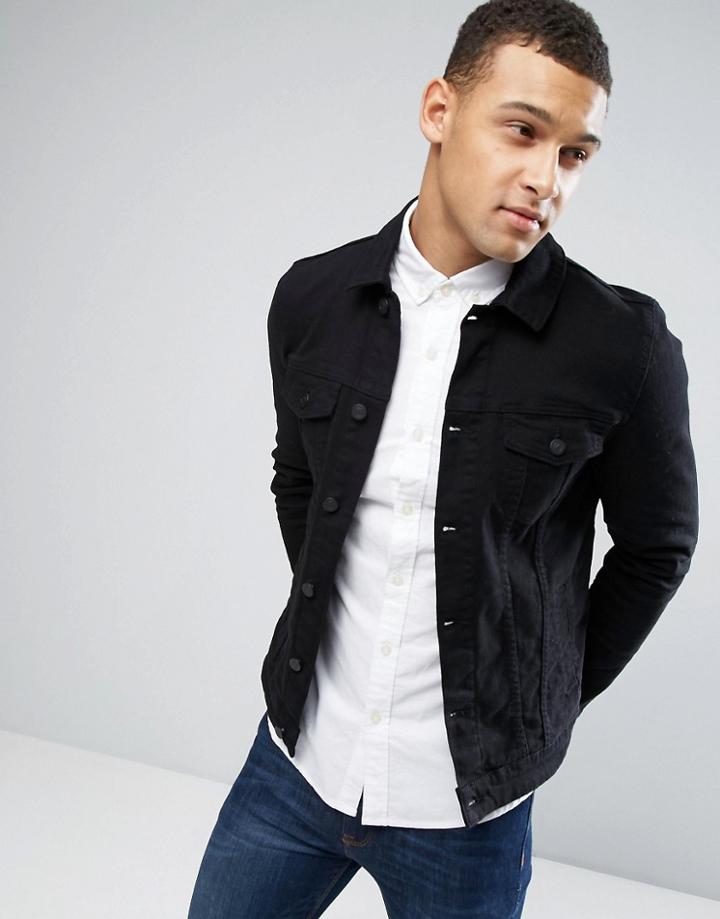 Asos Skinny Denim Jacket In Black - Black