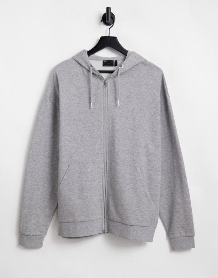 Asos Design Oversized Zip Up Hoodie In Heather Gray