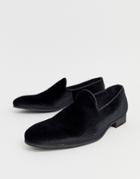 Zign Slipper Loafers In Black Velvet - Black