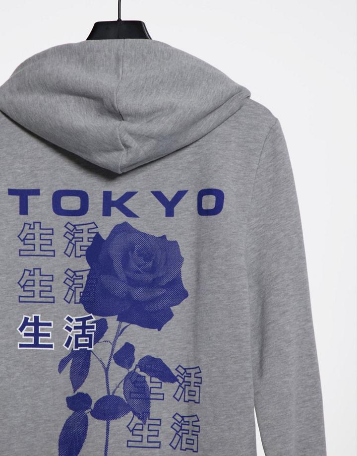 Asos Design Hoodie With Tokyo Back Print-grey