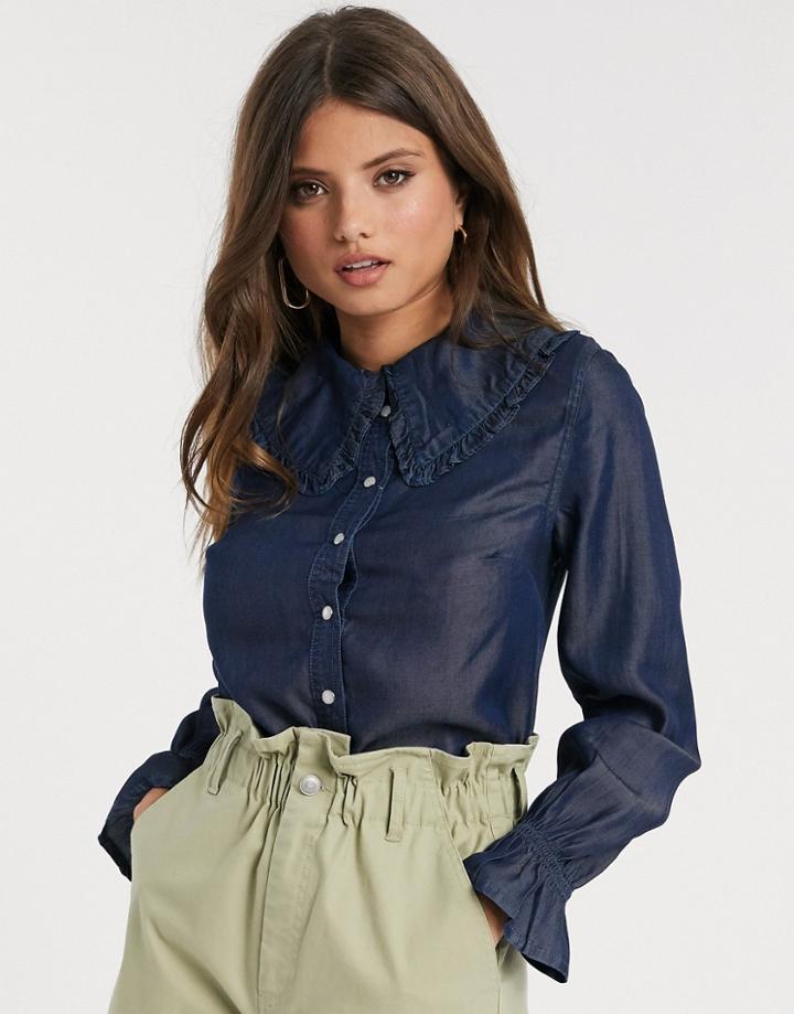 Warehouse Ruffle Shirt In Blue-blues