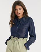 Warehouse Ruffle Shirt In Blue-blues