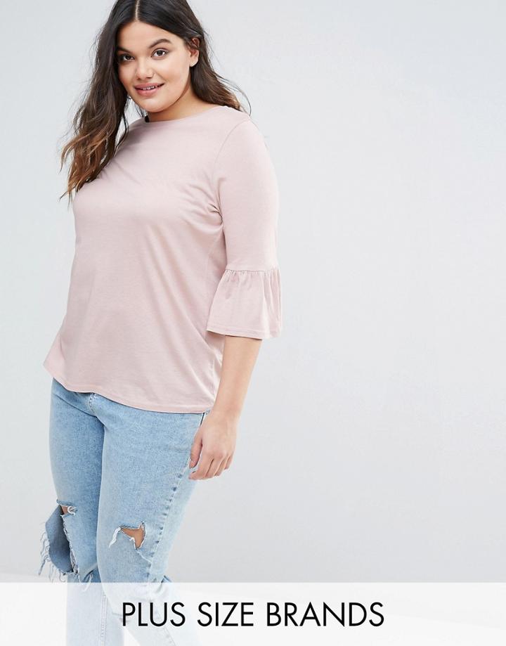 New Look Plus Fluted Sleeve Top - Pink