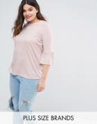 New Look Plus Fluted Sleeve Top - Pink