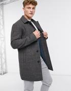 Selected Homme Car Coat In Gray Plaid-grey