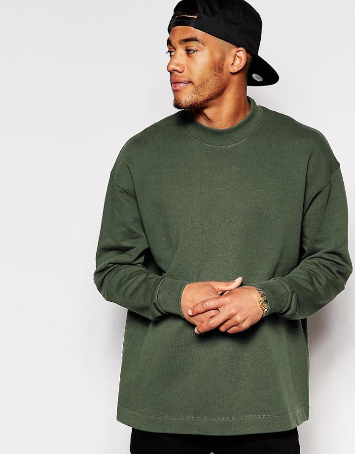 Asos Oversized Sweatshirt With Turtleneck - Green