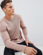 Celio Garment Dyed Waffle Long Sleeve Top In Pink - Pink