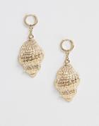 Asos Design Earrings In Shell Design With Pearl Detail In Gold Tone - Gold