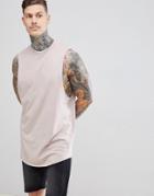 Asos Design Super Longline Tank With Dropped Armhole And Curve Hem In Beige - Pink