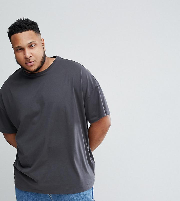 Asos Design Crew Neck T-shirt In Greyasos Design Plus Oversized T-shirt In Washed Black - Black