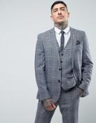 Harry Brown Slim Fit Tweed Checked Suit Jacket - Blue
