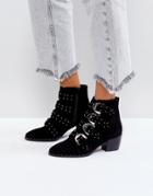 Missguided Studded Strap Western Ankle Boot - Black