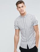 Asos Skinny Striped Shirt In Khaki With Short Sleeves - Khaki