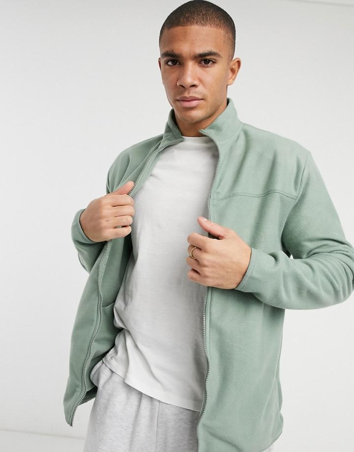 Asos Design Relaxed Polar Fleece Track Jacket In Pastel Green
