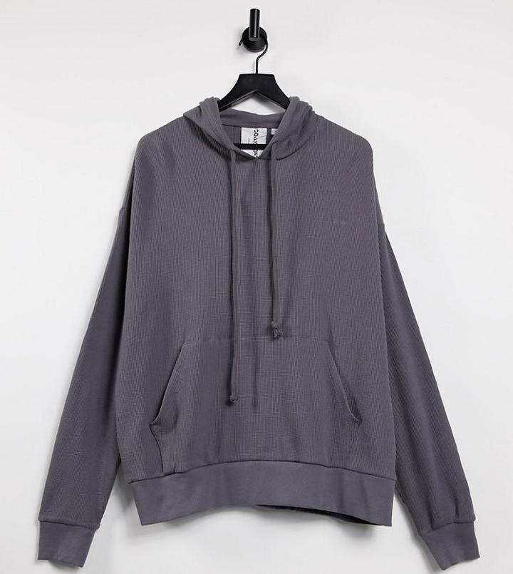 Collusion Oversized Hoodie In Charcoal Waffle Fabric Set-grey