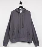 Collusion Oversized Hoodie In Charcoal Waffle Fabric Set-grey