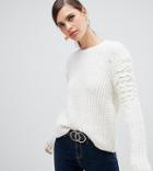 River Island Sweater With Textured Sleeve In Cream - Cream